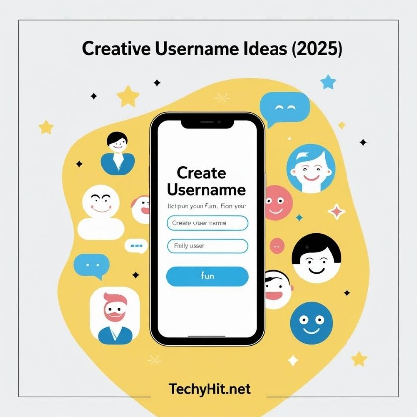 Snapchat username ideas 2025 illustration showing creative profile icons and a mobile screen – TechyHit.net